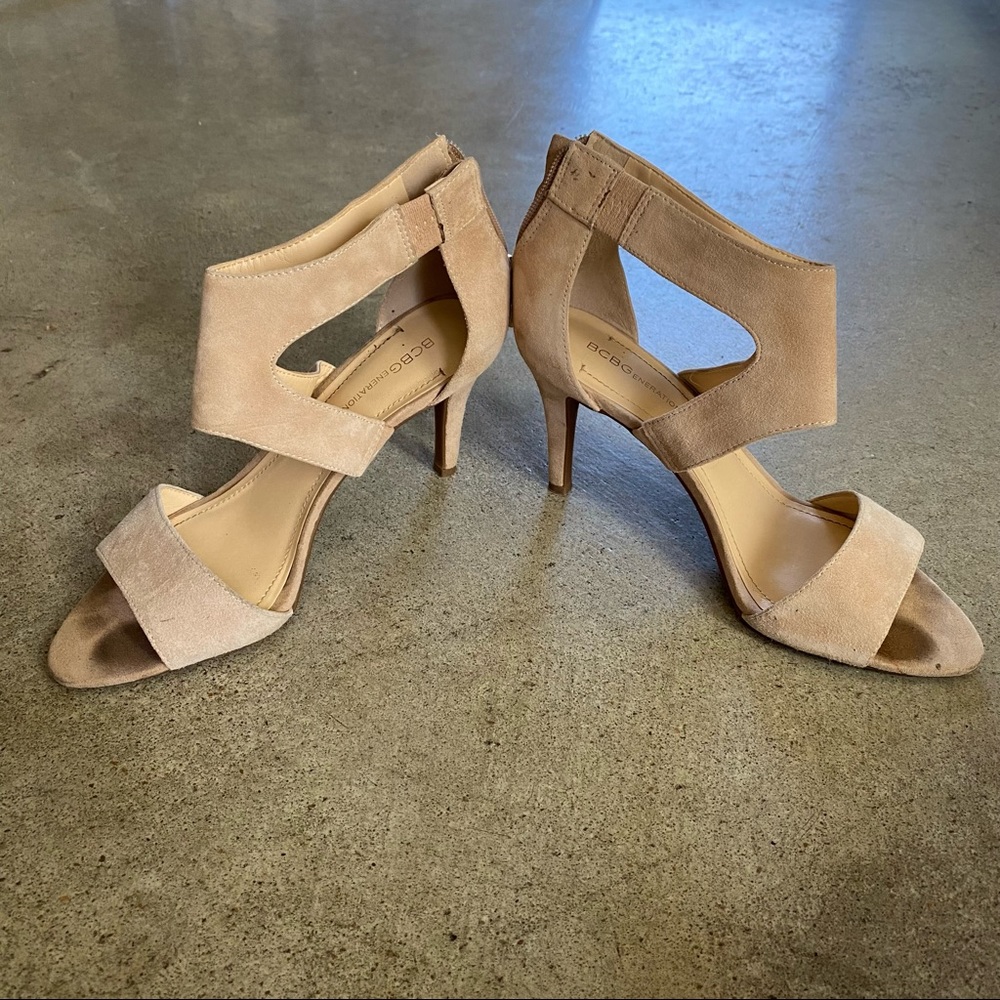 BCBG Nude Suede Heels